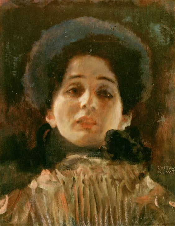 Kunstdruck des Gemäldes „Portrait en face“ von Gustav Klimt – hochwertige Reproduktion eines ausdrucksstarken Jugendstil-Porträts.