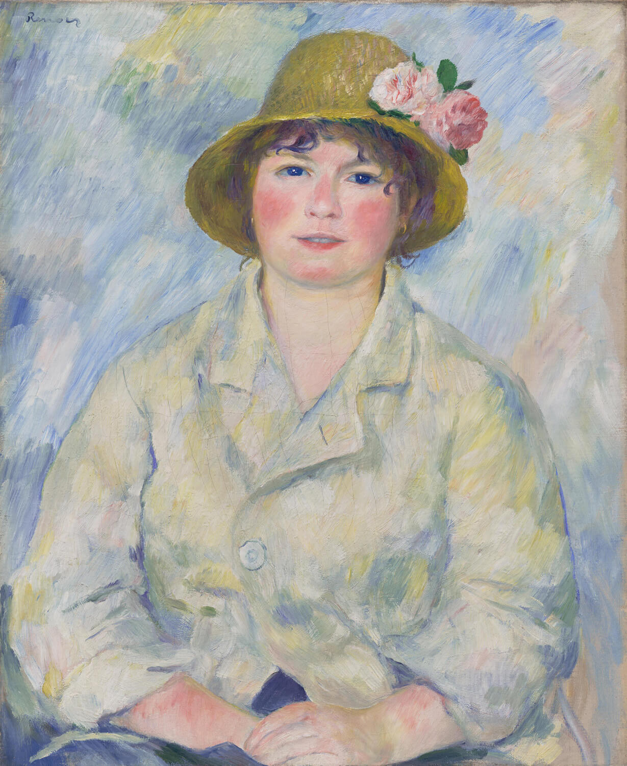 Das „Portrait von Aline Charigot (später Madame Renoir)“ von Pierre-Auguste Renoir zeigt Aline Charigot, die spätere Frau des Künstlers. In sanften Farben und mit detaillierten Pinselstrichen eingefangen, strahlt das Gemälde eine warme Eleganz aus, die Renoirs unverwechselbaren Impressionismus widerspiegelt.