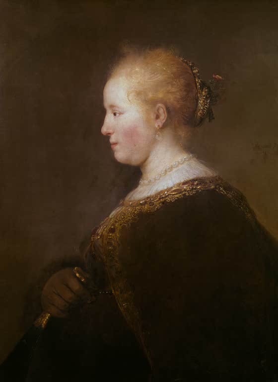 Kunstdruck Profilbildnis einer jungen Frau mit Fächer von Rembrandt van Rijn