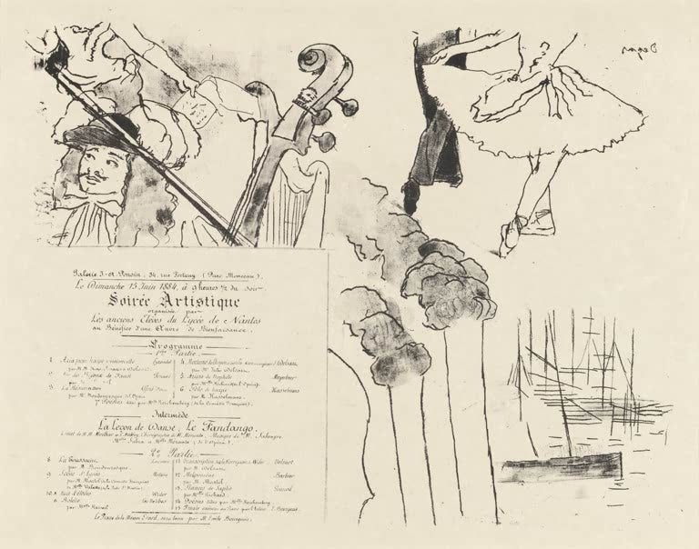 Kunstdruck des Gemäldes „Programm für den Künstlerabend“ von Edgar Degas, detailgetreu als Kunstdruck umgesetzt und in Deutschland von Hand gefertigt.