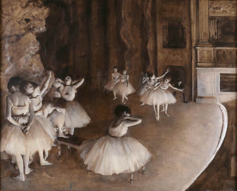 Kunstdruck von „Répétition d'un ballet sur la scène“ von Edgar Degas, handgefertigt in Deutschland als Leinwand oder Poster erhältlich