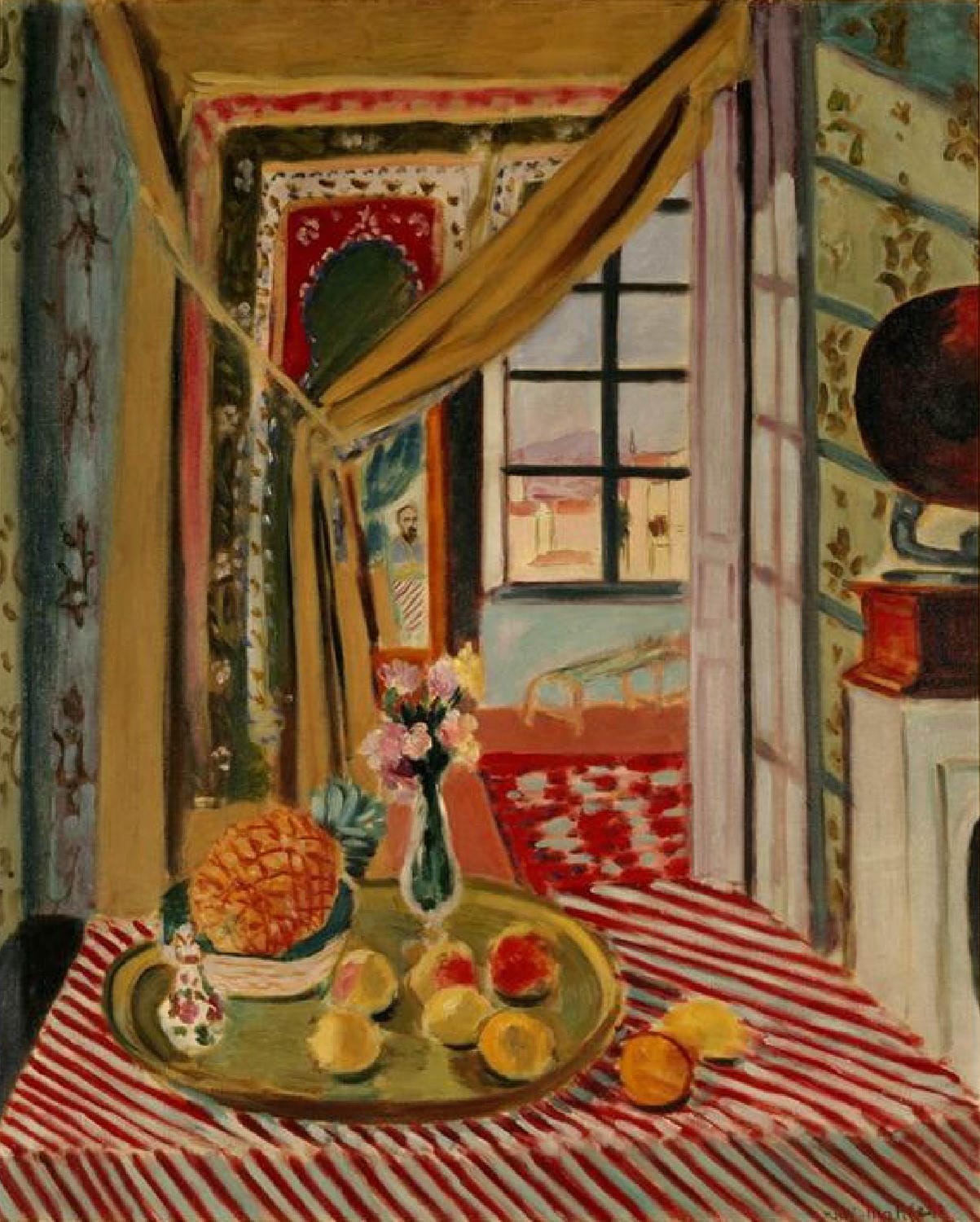 Henri Matisse Gemälde „Interieur mit Phonograph“ – farbenfrohes Interieur mit Schallplattenspieler.