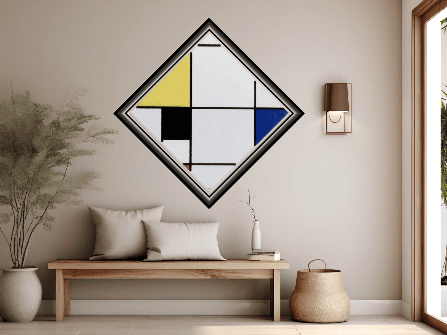 Rautenkomposition mit Gelb, Schwarz, Blau, Rot und Grau | Piet Mondrian