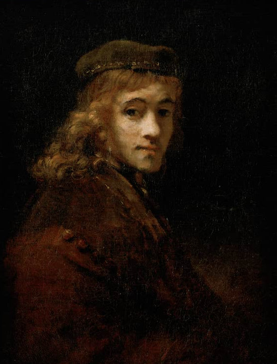 Kunstdruck von Rembrandts Gemälde „Rembrandts Sohn Titus“ mit dem eindrucksvollen Porträt von Titus van Rijn.