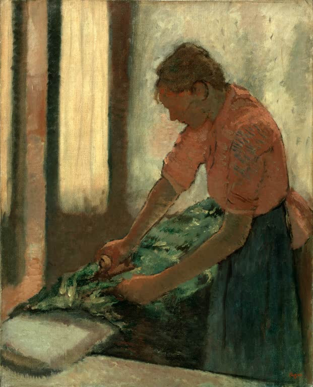 Kunstdruck des Gemäldes „Repasseuse“ von Edgar Degas, detailgetreu als Kunstdruck umgesetzt und in Deutschland von Hand gefertigt.