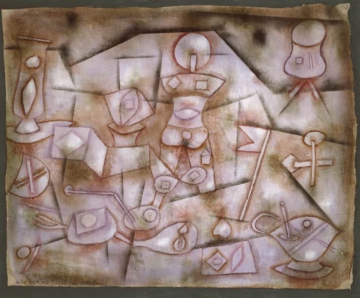 Kunstdruck von „Requisiten Stilleben“ von Paul Klee mit abstrakter Stillleben-Komposition und charakteristischen Formen.