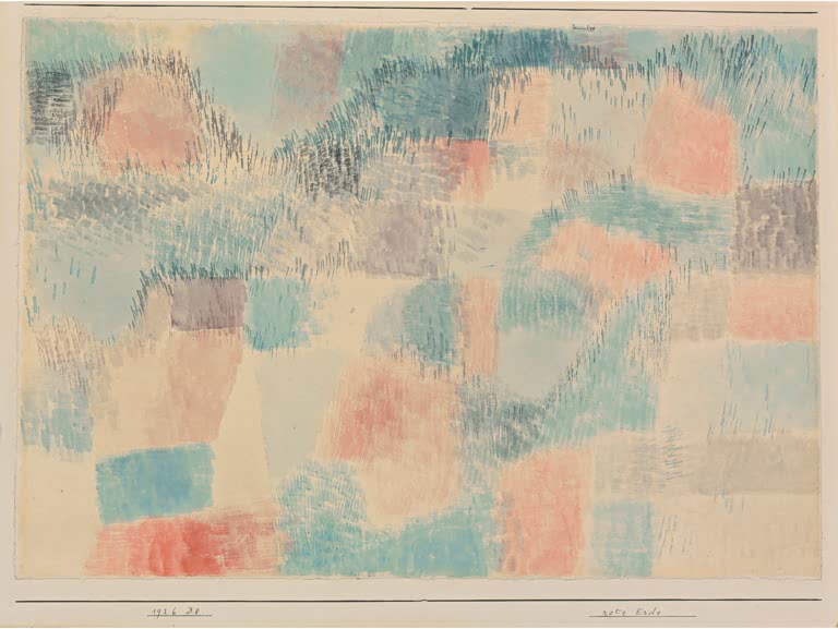 Kunstdruck „Rote Erde“ von Paul Klee mit abstrakter Landschaft und warmen roten Erdtönen
