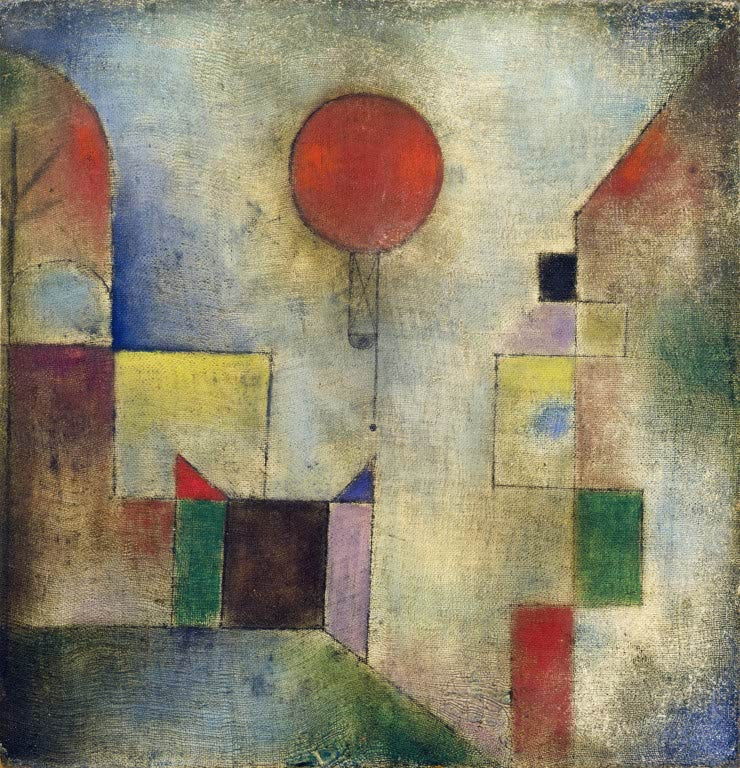 Kunstdruck „Roter Ballon“ von Paul Klee mit abstraktem roten Ballon und geometrischen Formen