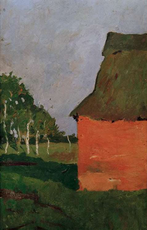 Kunstdruck von „Rotes Haus“ von Paula Modersohn-Becker. Ausdrucksstarke Landschaftsdarstellung mit charakteristischer Farbgebung und Architektur, in Deutschland handgefertigt.