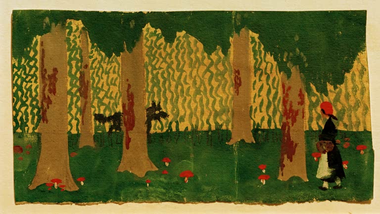 Kunstdruck des Gemäldes „Rotkäppchen“ von August Macke. Hochwertig in Deutschland von Hand gefertigt, erhältlich als Poster oder Leinwand und optional gerahmt.