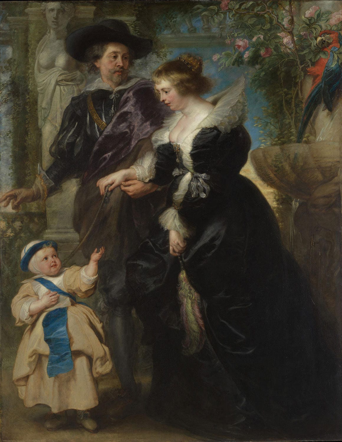 Porträt von Helena Fourment und ihrem Sohn Frans, gemalt von Peter Paul Rubens. Die Mutter trägt ein dunkles, elegantes Kleid, während ihr Sohn an ihrer Seite steht. Warme Farben und weiche Pinselstriche betonen die innige Verbindung zwischen den beiden.