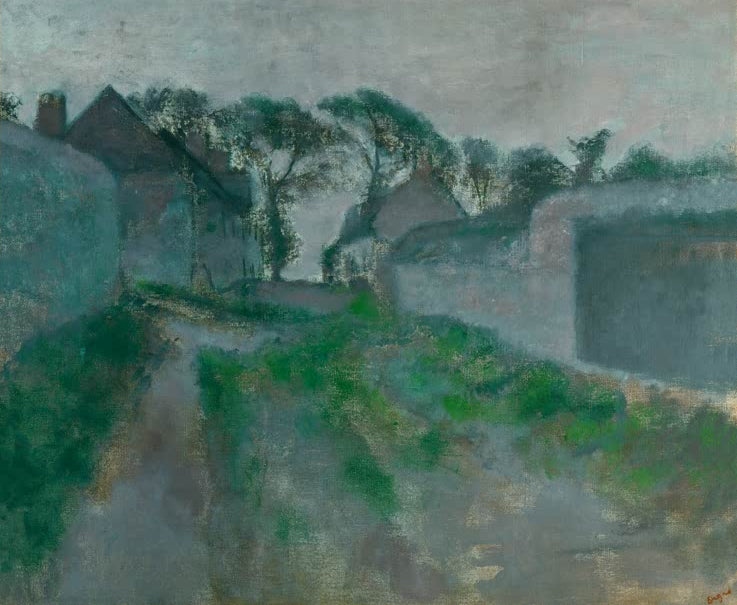 Kunstdruck des Gemäldes „Rue de village Saint Valerysur-Somme“ von Edgar Degas, detailgetreu als Kunstdruck umgesetzt und in Deutschland von Hand gefertigt.