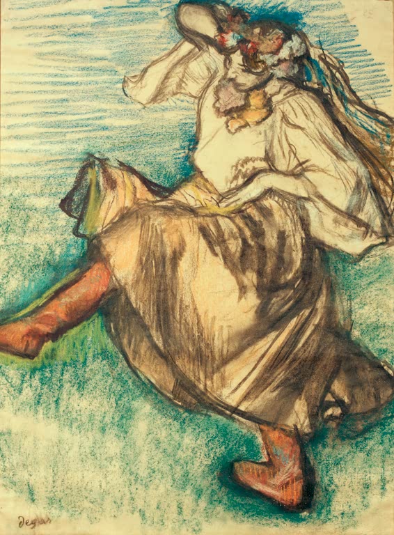 Kunstdruck des Gemäldes „Russische Tänzerin“ von Edgar Degas mit einer ausdrucksstarken Darstellung einer Tänzerin. Hochwertig in Deutschland per Hand gefertigt, erhältlich als Poster oder Leinwand.