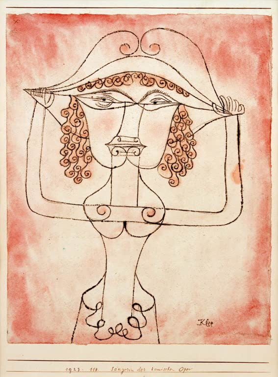 Kunstdruck des Gemäldes Sängerin der komischen Oper von Paul Klee, handgefertigt in Deutschland als hochwertiger Kunstdruck.