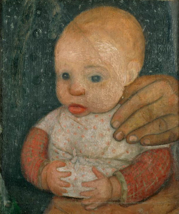 Kunstdruck von Säugling mit der Hand der Mutter von Paula Modersohn-Becker – berührende Darstellung von Mutter und Kind als hochwertiger Kunstdruck.