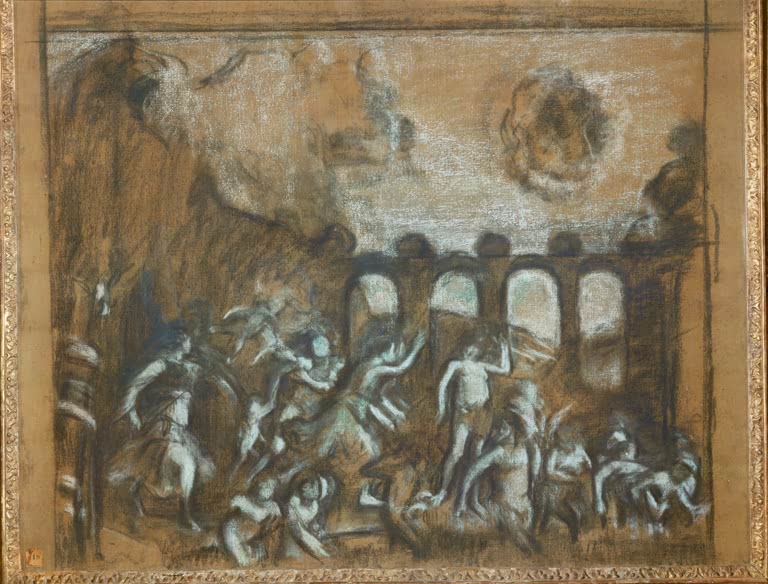 Kunstdruck des Gemäldes „Sagesse victorieuse des Vices (d'après Mantegna)“ von Edgar Degas nach einem Werk von Andrea Mantegna. Hochwertig in Deutschland per Hand gefertigt, erhältlich als Poster oder Leinwand.