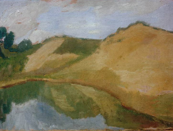Kunstdruck „Sandkuhle“ von Paula Modersohn-Becker mit erdiger Landschaft und ruhiger, moderner Bildwirkung