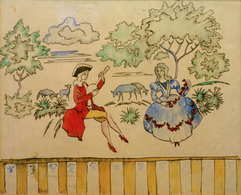 Kunstdruck des Gemäldes „Schäferszene I“ von August Macke. Hochwertig in Deutschland von Hand gefertigt, erhältlich als Poster oder Leinwand und optional gerahmt.