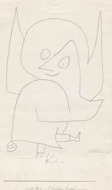 Kunstdruck „Schellen-Engel“ von Paul Klee mit abstrahierter Engelsfigur und ausdrucksstarker Farbgestaltung