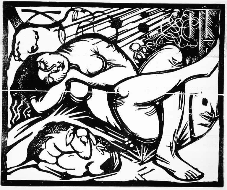 Kunstdruck des Gemäldes „Schlafende Hirtin“ von Franz Marc. Hochwertig in Deutschland von Hand gefertigt, erhältlich als Poster oder Leinwand und optional gerahmt.