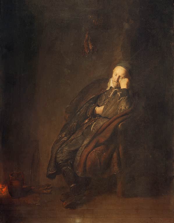 Kunstdruck Schlafender alter Mann beim Feuer von Rembrandt van Rijn