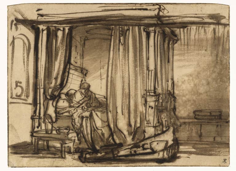 Kunstdruck „Schlafzimmer mit Saskia im Bett“ von Rembrandt van Rijn