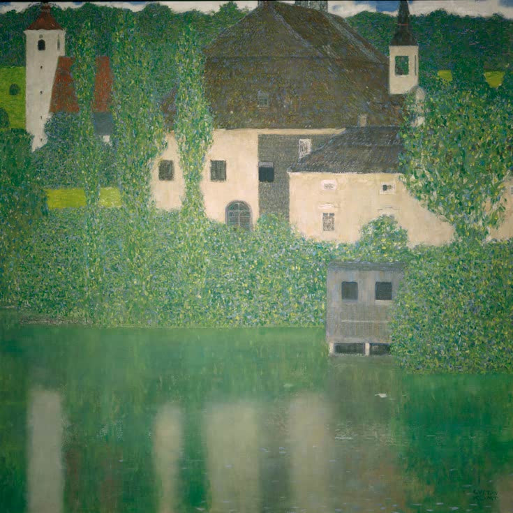 Kunstdruck des Gemäldes „Schloß Kammer am Attersee I“ von Gustav Klimt – hochwertige Reproduktion der idyllischen Seelandschaft.