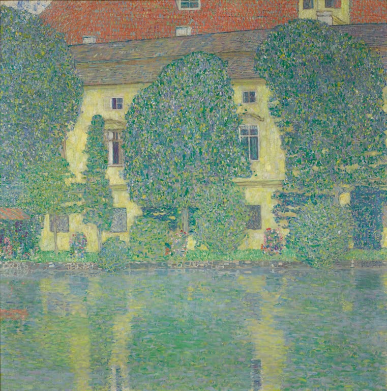 Kunstdruck von „Schloss Kammer am Attersee III“ von Gustav Klimt mit stimmungsvoller Seelandschaft und detailreicher Architektur. In Deutschland von Hand gefertigt.