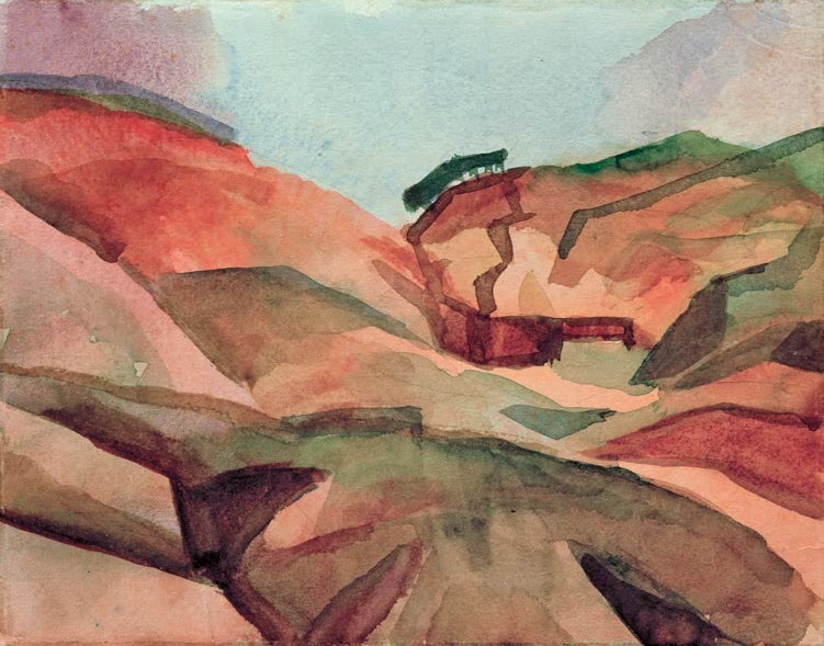 Kunstdruck des Gemäldes „Schlucht“ von August Macke. Hochwertig in Deutschland von Hand gefertigt, erhältlich als Poster oder Leinwand und optional gerahmt.