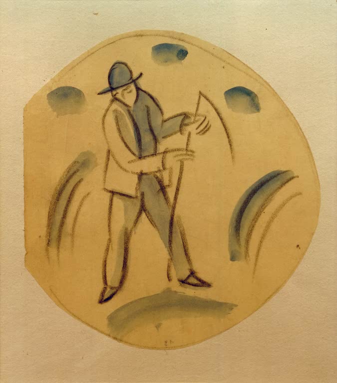 Kunstdruck des Gemäldes „Schnitter, Entwurf für einen Teller“ von August Macke. Hochwertig in Deutschland von Hand gefertigt, erhältlich als Leinwand oder Poster und optional gerahmt.
