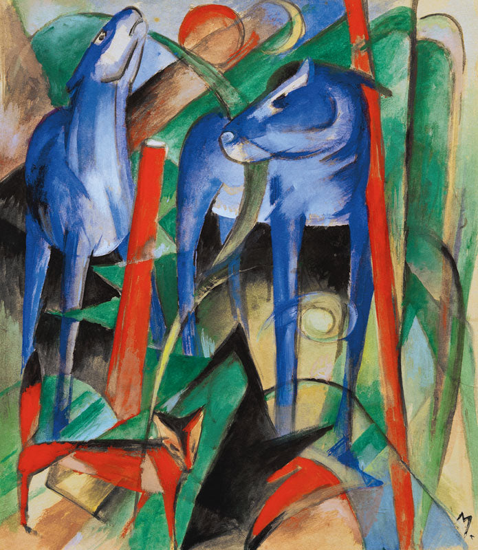 Kunstdruck Schöpfung der Pferde Drei Fabeltiere von Franz Marc als hochwertiger Kunstprint