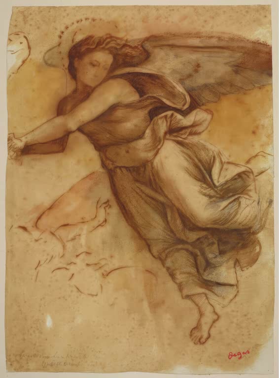 Kunstdruck des Werkes Schwebender Engel nach Luca Signorelli von Edgar Degas mit der Darstellung eines schwebenden Engels nach dem Vorbild von Luca Signorelli.