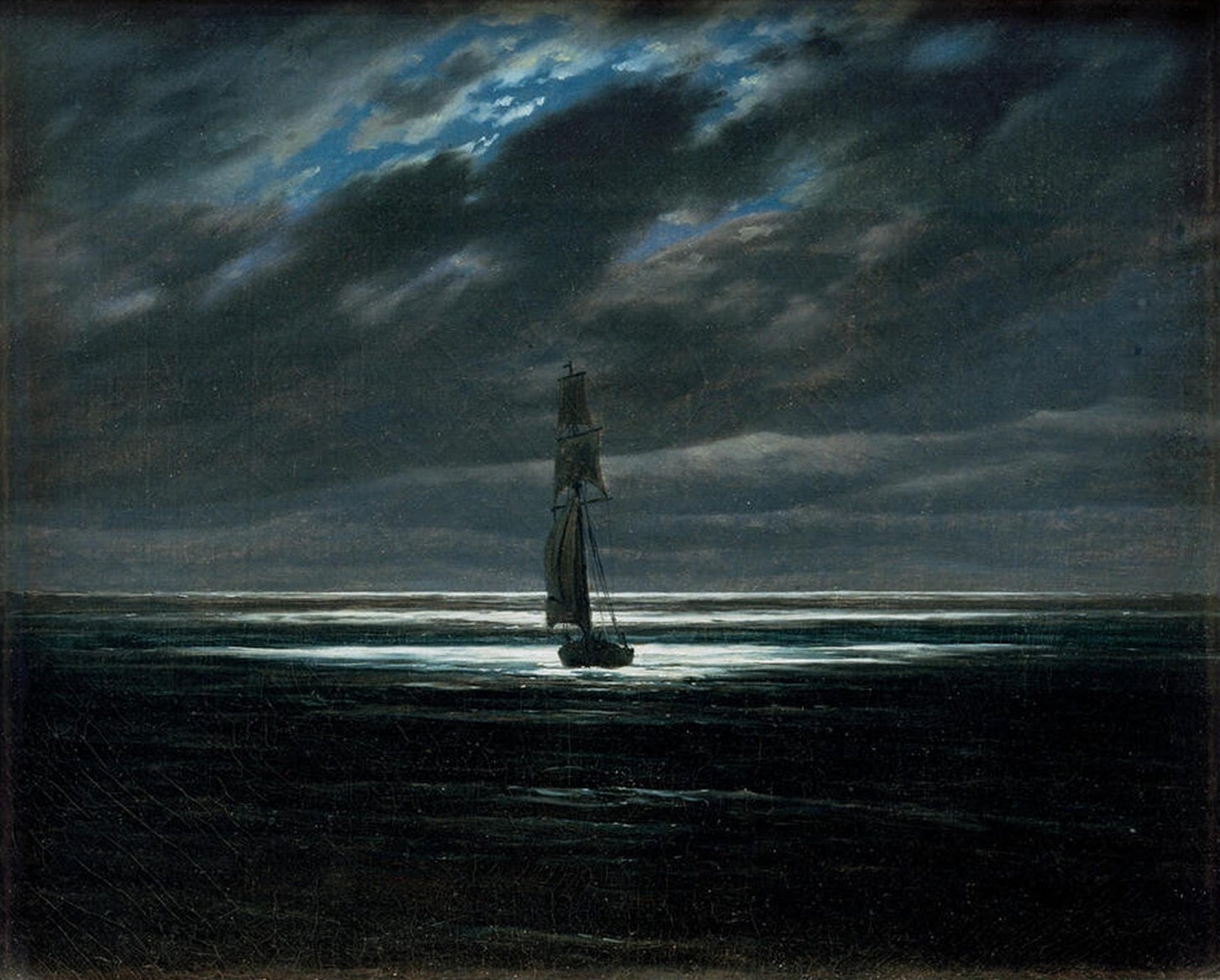 Seestück bei Nacht mit Mondschein – Gemälde von Caspar David Friedrich.