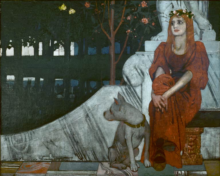 Kunstdruck Sehnsucht von Oskar Zwintscher mit symbolistischer Frauendarstellung und melancholischer Stimmung