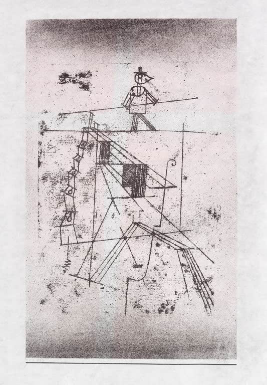 Kunstdruck „Seiltänzerin“ von Paul Klee mit abstrakter Darstellung einer Seiltänzerin und dynamischen Linien

