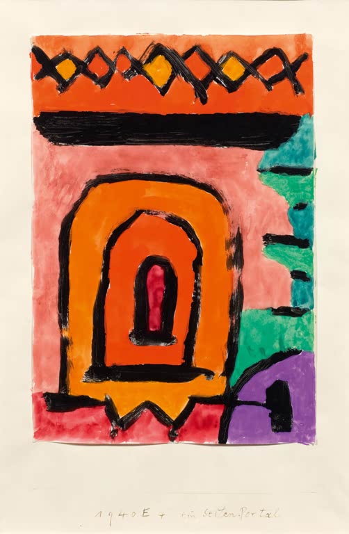Kunstdruck „Seitentor“ von Paul Klee mit abstrakter Darstellung eines Seitentors in geometrischen Formen

