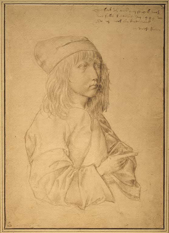 Kunstdruck von „Selbstbildnis als 13- oder 14-jähriger Knabe“ von Albrecht Dürer. Frühe Selbststudie des Renaissance-Künstlers mit feiner Zeichnung, in Deutschland handgefertigt.