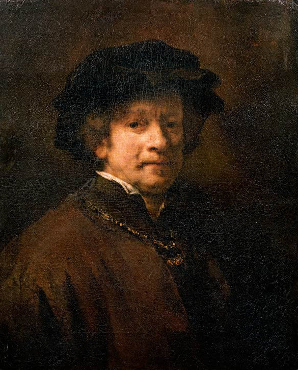Kunstdruck Selbstbildnis mit Barett und goldener Kette von Rembrandt van Rijn