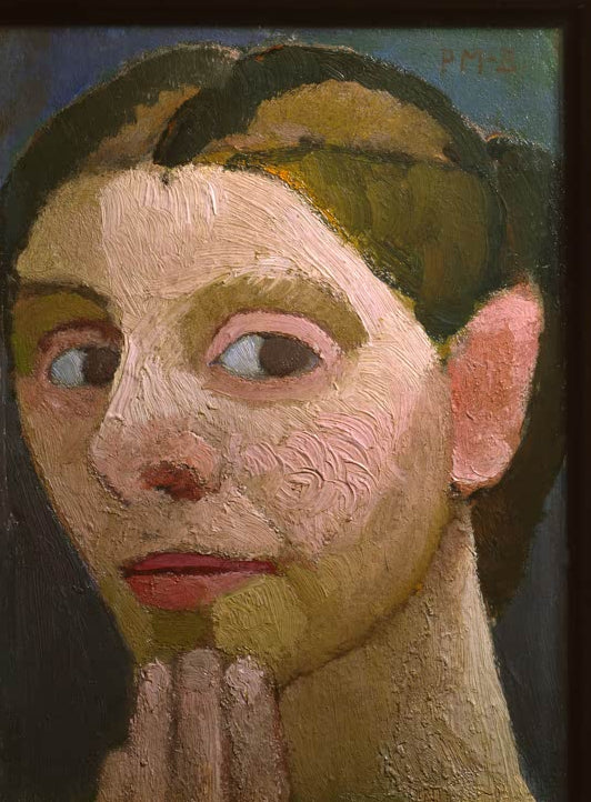 Kunstdruck von Selbstbildnis, mit Hand am Kinn von Paula Modersohn-Becker – ausdrucksstarkes Selbstporträt als hochwertiger Kunstdruck.