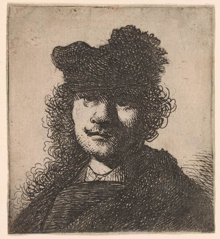 Kunstdruck „Selbstbildnis mit Kappe und dunklem Mantel: Brustbild“ von Rembrandt van Rijn