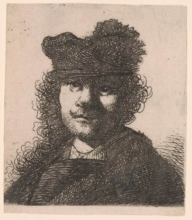 Kunstdruck „Selbstbildnis mit Mütze und dunklem Mantel: Büste“ von Rembrandt van Rijn