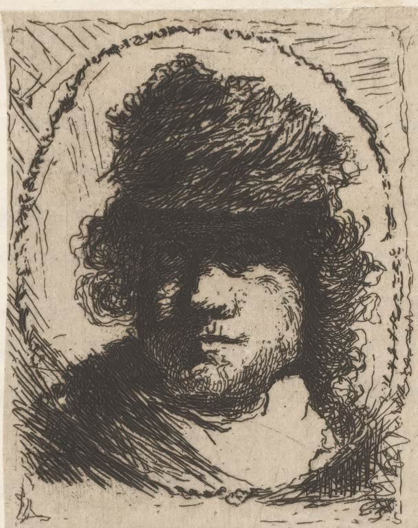 Kunstdruck „Selbstbildnis mit Pelzmütze“ von Rembrandt van Rijn