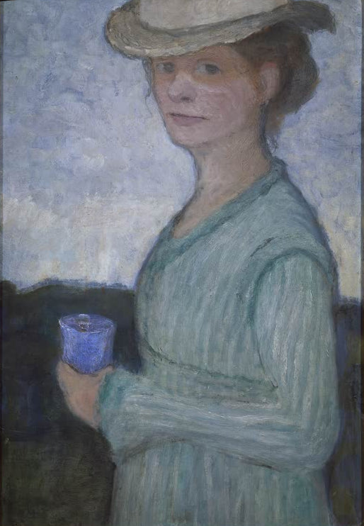 Kunstdruck von Selbstbildnis mit blauem Glas von Paula Modersohn-Becker – ausdrucksstarkes Selbstporträt als hochwertiger Kunstdruck.