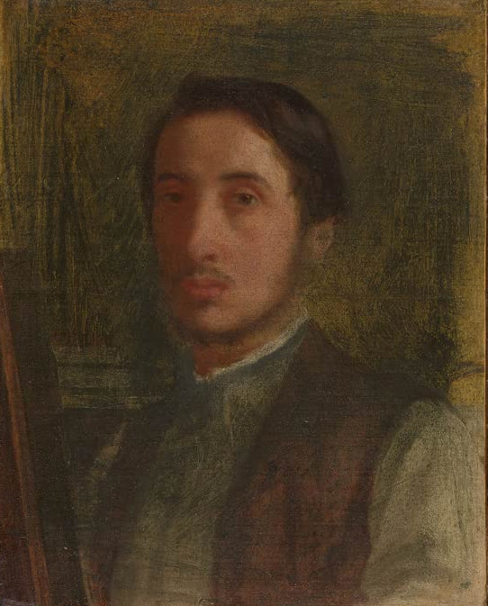 Kunstdruck des Gemäldes Selbstbildnis mit brauner Weste von Edgar Degas mit dem Porträt des französischen Künstlers in brauner Weste.