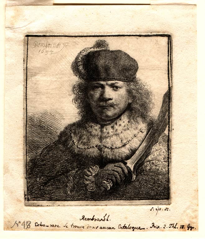 Kunstdruck „Selbstbildnis mit erhobenem Säbel“ von Rembrandt van Rijn