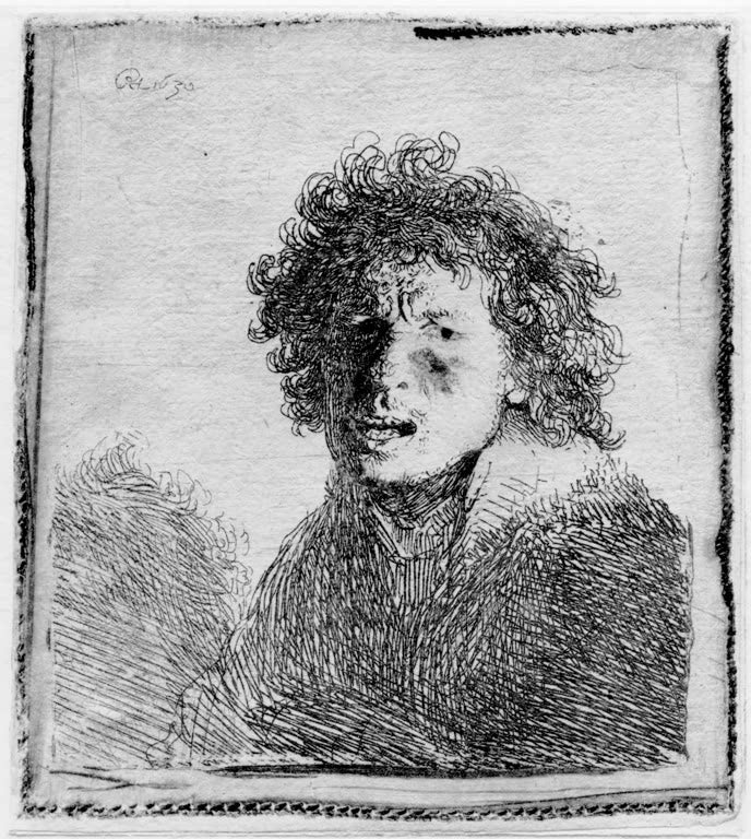 Kunstdruck „Selbstbildnis mit offenem Mund“ von Rembrandt van Rijn
