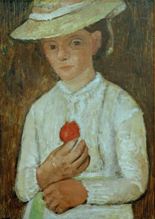 Kunstdruck von Selbstbildnis mit roter Rose von Paula Modersohn-Becker – ausdrucksstarkes Selbstporträt mit Blume als hochwertiger Kunstdruck.
