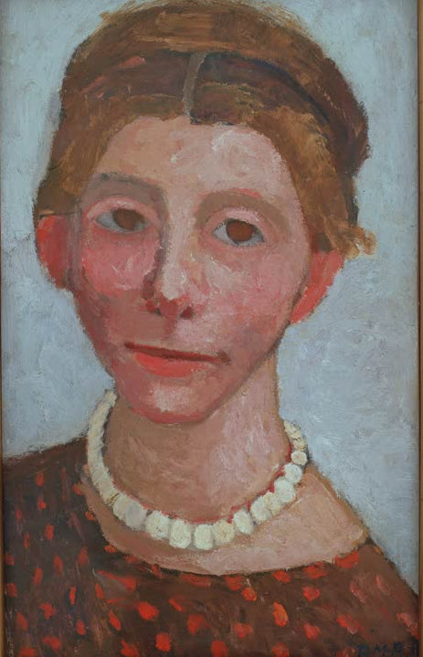 Kunstdruck von Selbstbildnis mit weißer Perlenkette von Paula Modersohn-Becker – charaktervolles Selbstporträt als hochwertiger Kunstdruck.