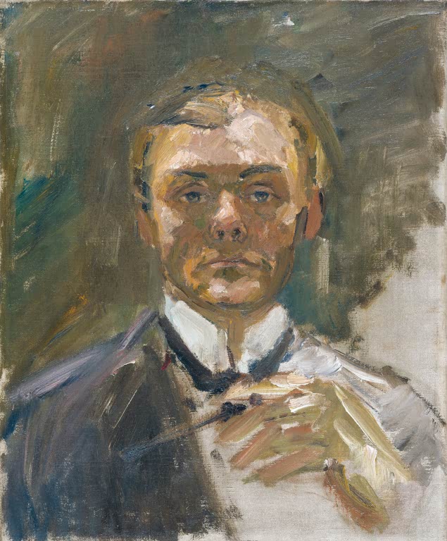Kunstdruck „Selbstporträt mit erhobener Hand“ von Max Beckmann mit expressiver Darstellung des Künstlers

