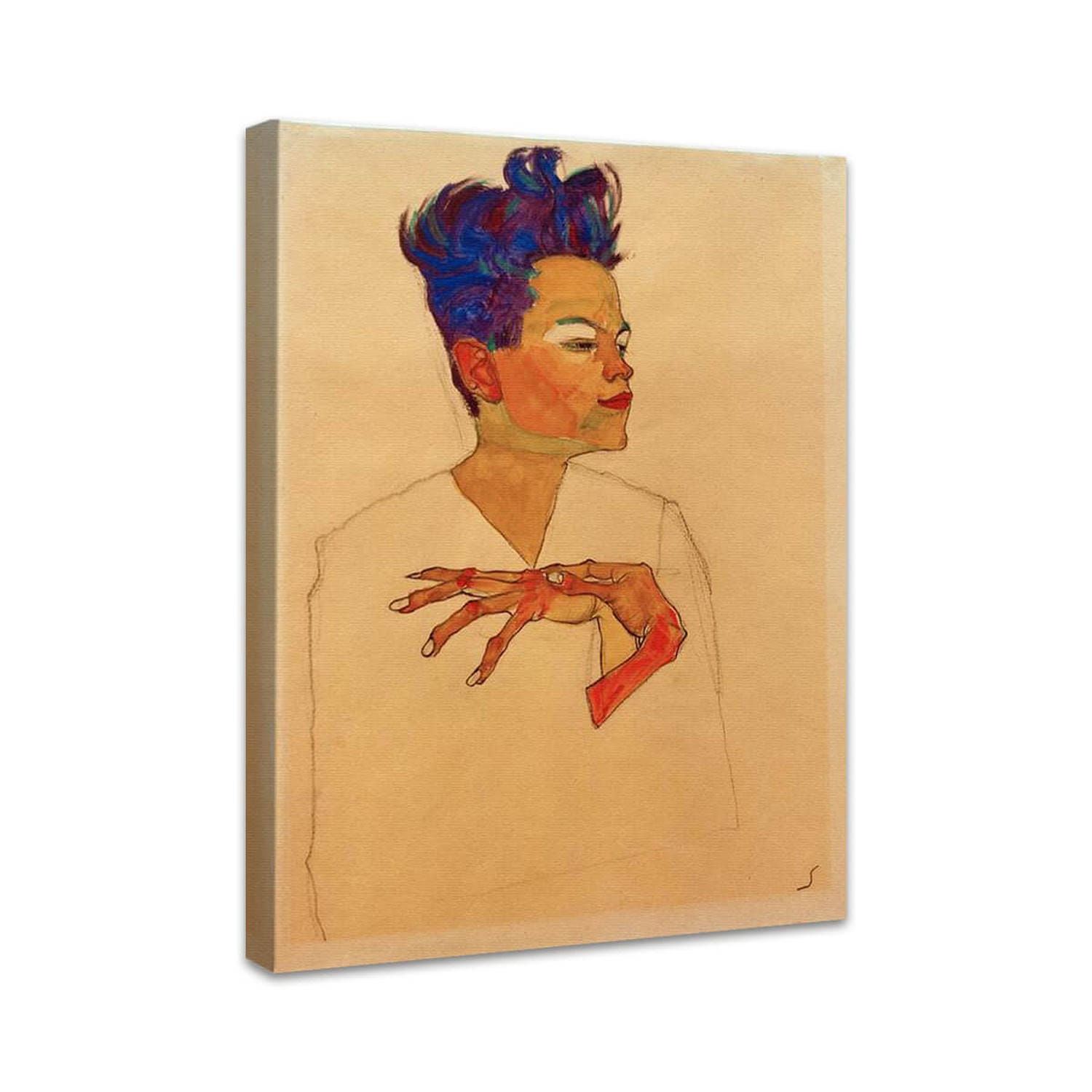 Selbstporträt mit an die Brust gelegten Händen | Egon Schiele